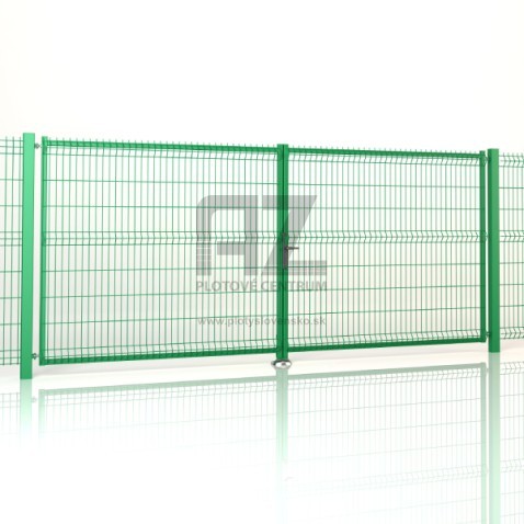 Dvojkrídlová brána BRAVO 3D poplastovaná 3500/1730 mm | zelená RAL 6005 | výplň zváraný 3D panel | drôt 5,0 mm